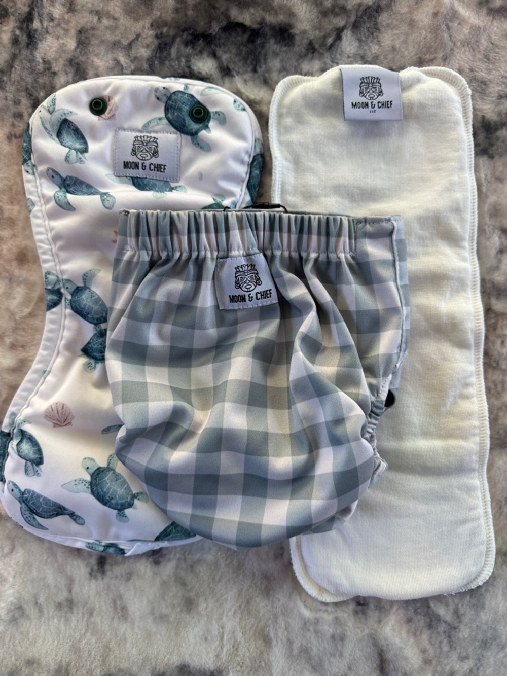 Kids Reusable Swim Diaper & Pad Set - Gray Gingham & Turtle Print